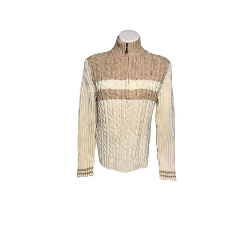Tommy Hilfiger cream and tan 1/4 zip cable knit sweater size XL